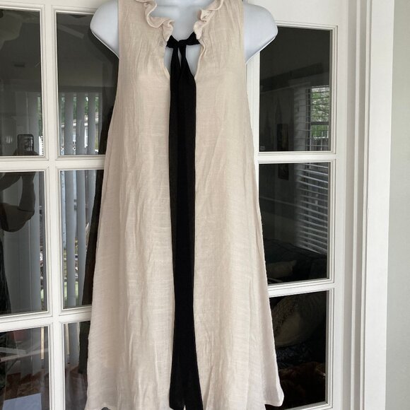 Jella C Cream Sleeveless Dress with Black Sash Medium - Picture 3 of 12